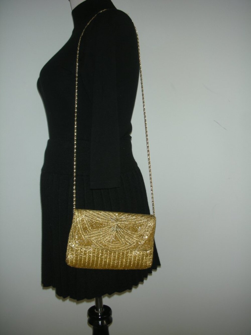 Vintage Majid Gold Beaded Evening Bag Purse Chain Strap Formal